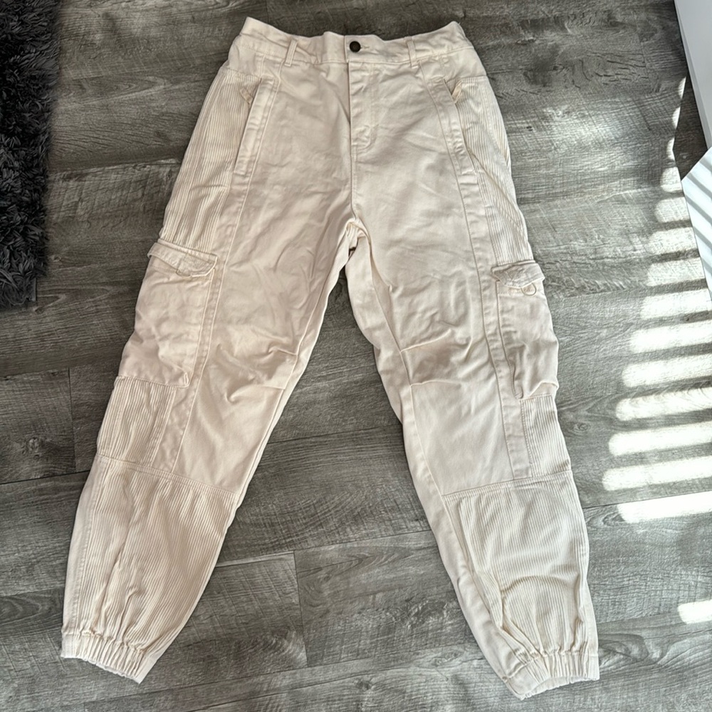cream cargo joggers